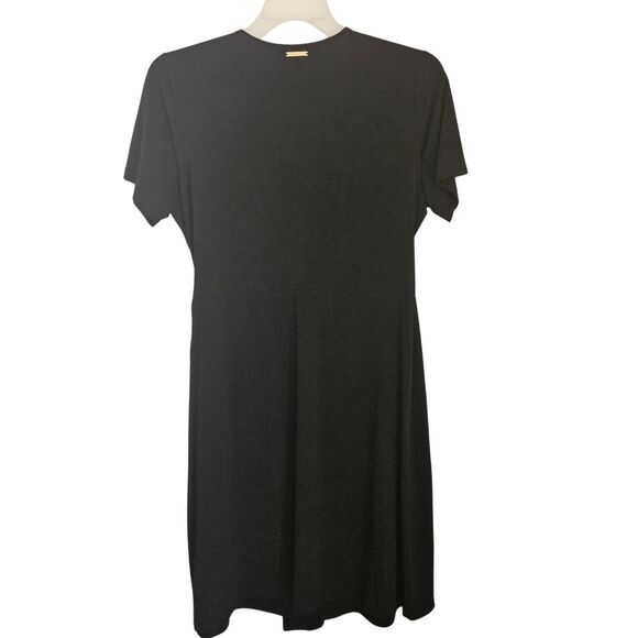 Michael Kors Dress Womens Large Black Faux Wrap MK Gold Ring & Tie Waistline - Picture 3 of 8